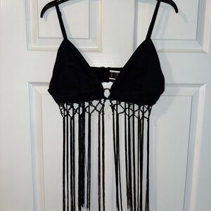New Never Worn Black Fringe Bralette with Adjustable Bra Straps - Size L 🖤